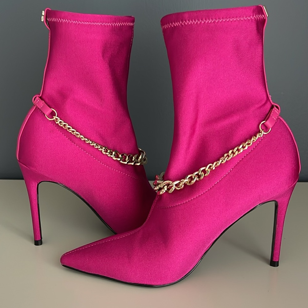 GUESS Womens Pink Chain Forsta Pointed Toe Stiletto Dress Boots size 7M - Picture 7 of 8